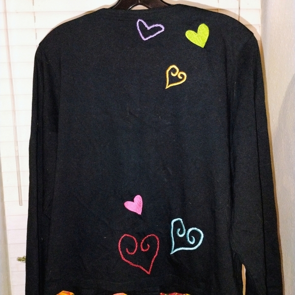 Women's Michael Simon Lite Black Button Down Cardigan With Colored Hearts Size L - Picture 6 of 7